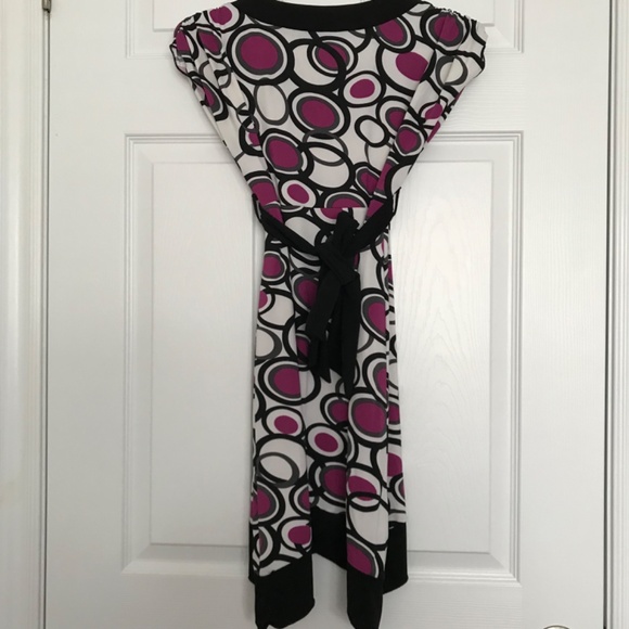 Jessie Girl Purple White Polka Dot Dress Size 14 Black With Tie Back Bow V Neck - Picture 5 of 7